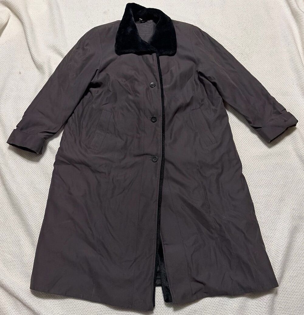 Bexleys Traditional Style Long Coat Faux Fur Collar Gray Size 20